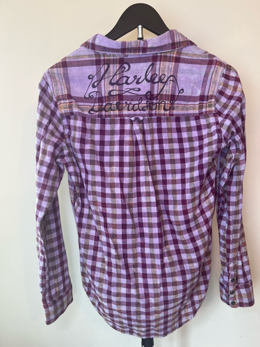 Harley-Davidson Purple Plaid Popover Shirt Script Logo S